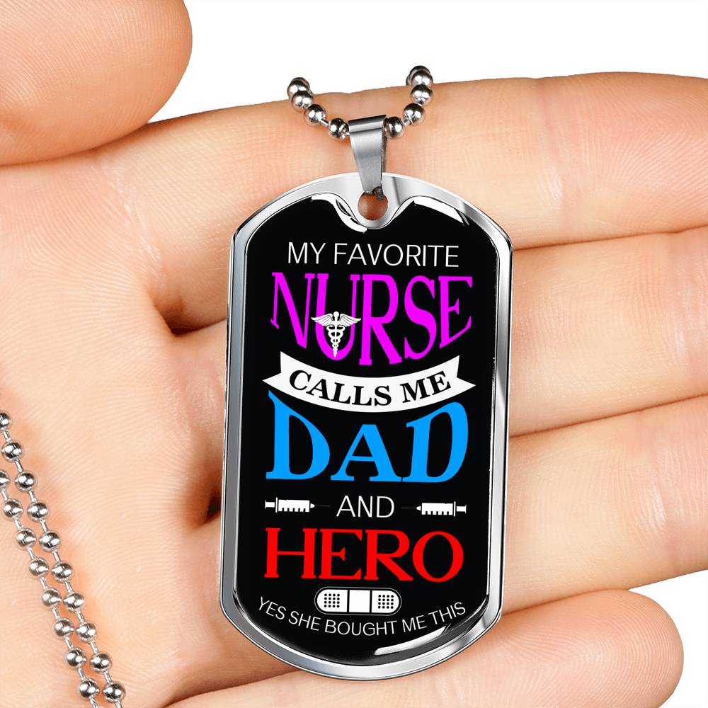 Nurse Dad Nurse Necklace Stainless Steel or 18k Gold Dog Tag W 24" - Express Your Love Gifts
