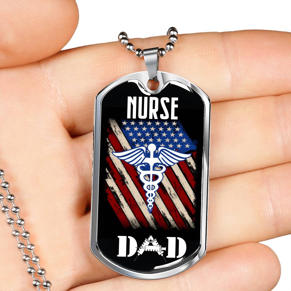 Nurse Gift Caduceus Necklace Stainless Steel or 18k Gold Dog Tag w 24" - Express Your Love Gifts