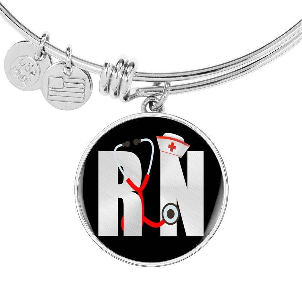 Nurse Gift Rn Nurse Stainless Steel or 18k Gold Circle Bangle Bracelet - Express Your Love Gifts