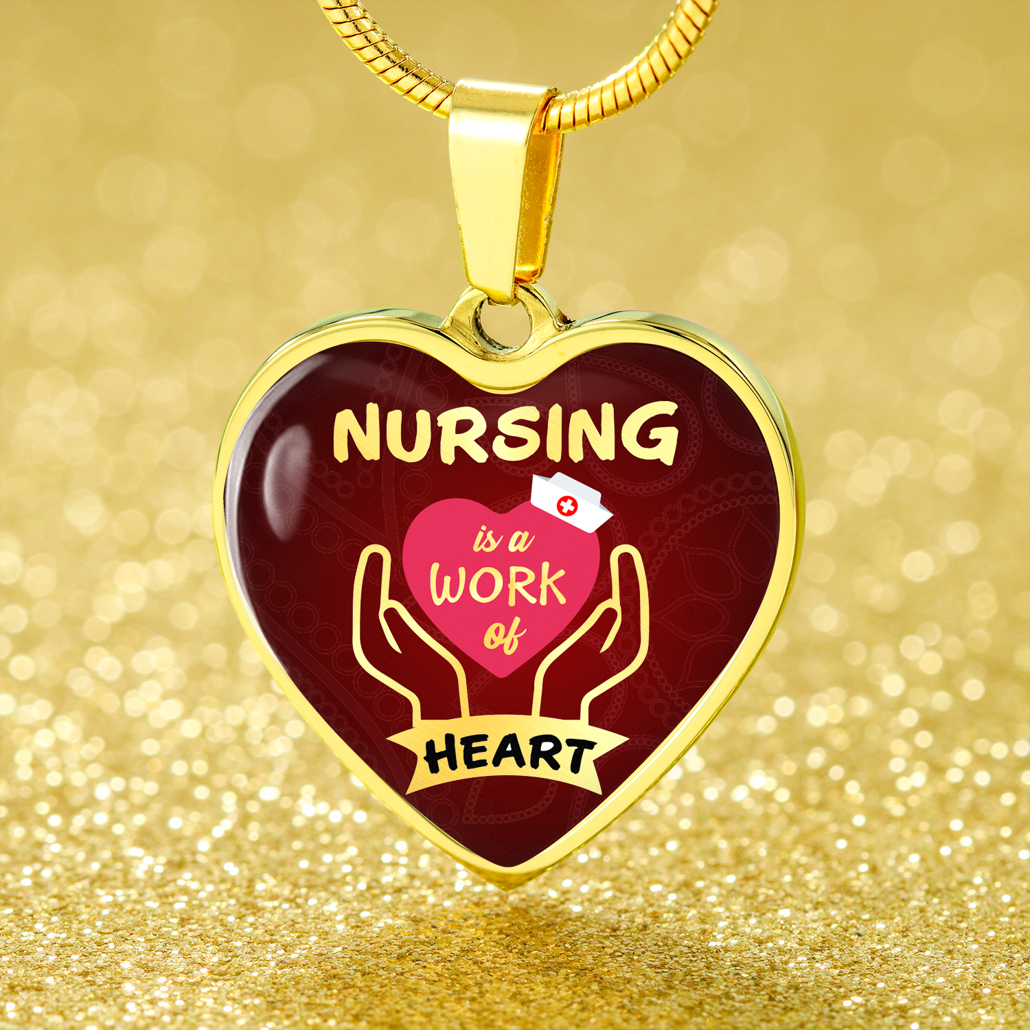 Nurse Gift Work Of Heart Necklace Stainless Steel 18k Gold Heart Pendant 18-22" - Express Your Love Gifts
