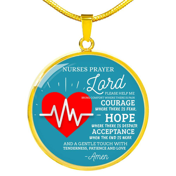 Nurse Prayer Circle Necklace Stainless Steel or 18k Gold 18-22