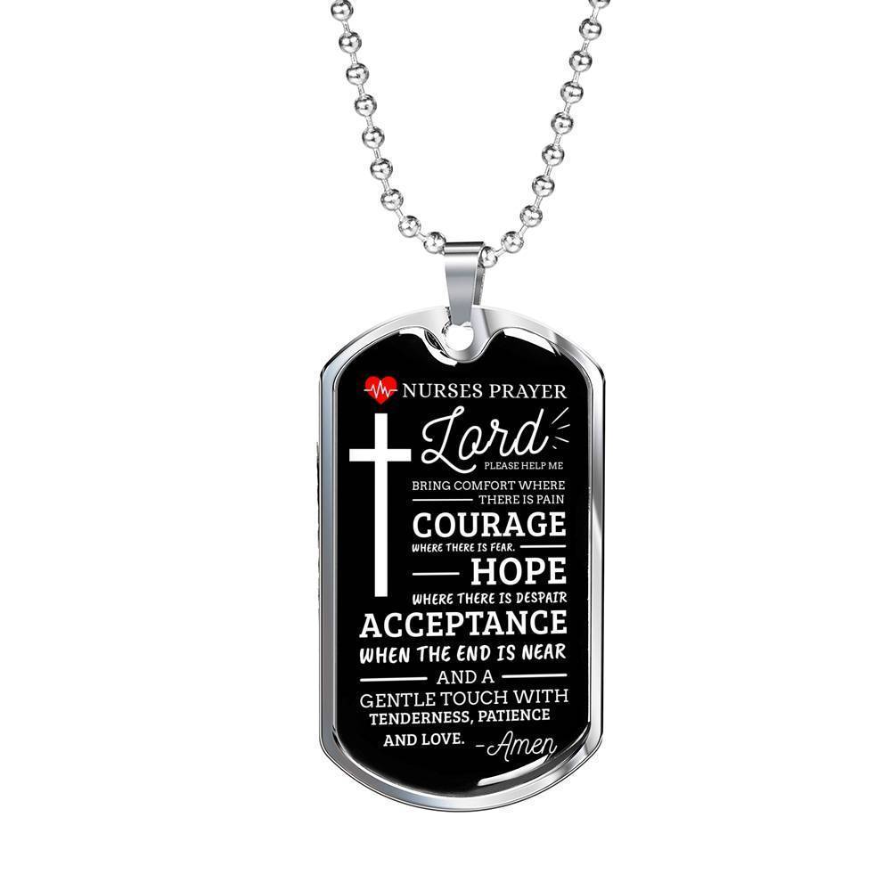 Nurse Prayer Necklace Stainless Steel or 18k Gold Dog Tag 24" Chain-Express Your Love Gifts