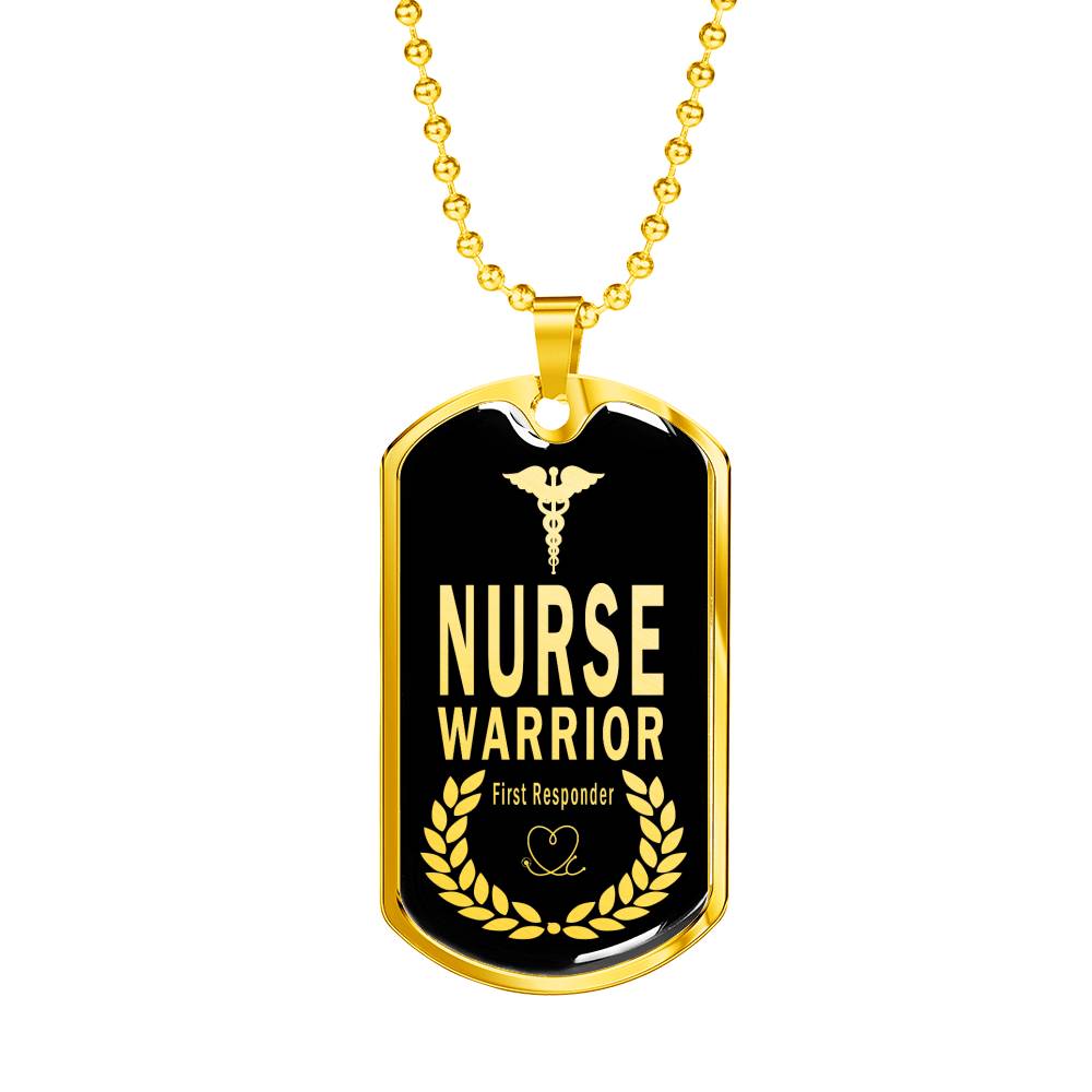 Nurse Warrior First Responder Necklace Stainless Steel or 18k Gold Dog Tag w 24" - Express Your Love Gifts