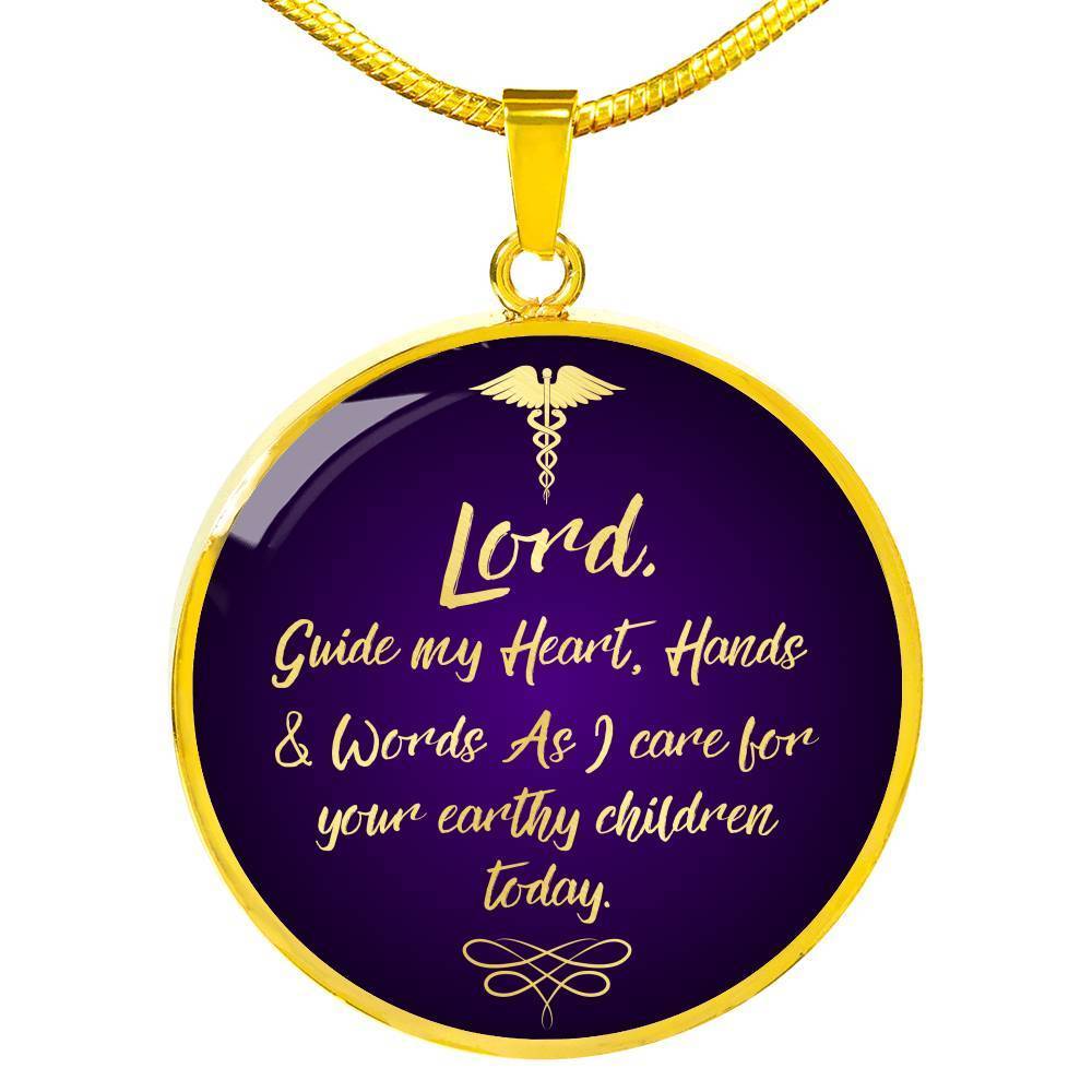 Nurses Prayer Caduceus Nurse Gift Circle Necklace Stainless Steel or 18k Gold 18-22" - Express Your Love Gifts