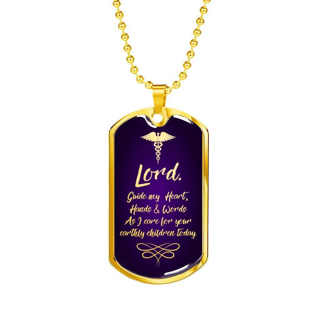 Nurses Prayer Christian Nurse Necklace Stainless Steel or 18k Gold Dog Tag W 24" - Express Your Love Gifts