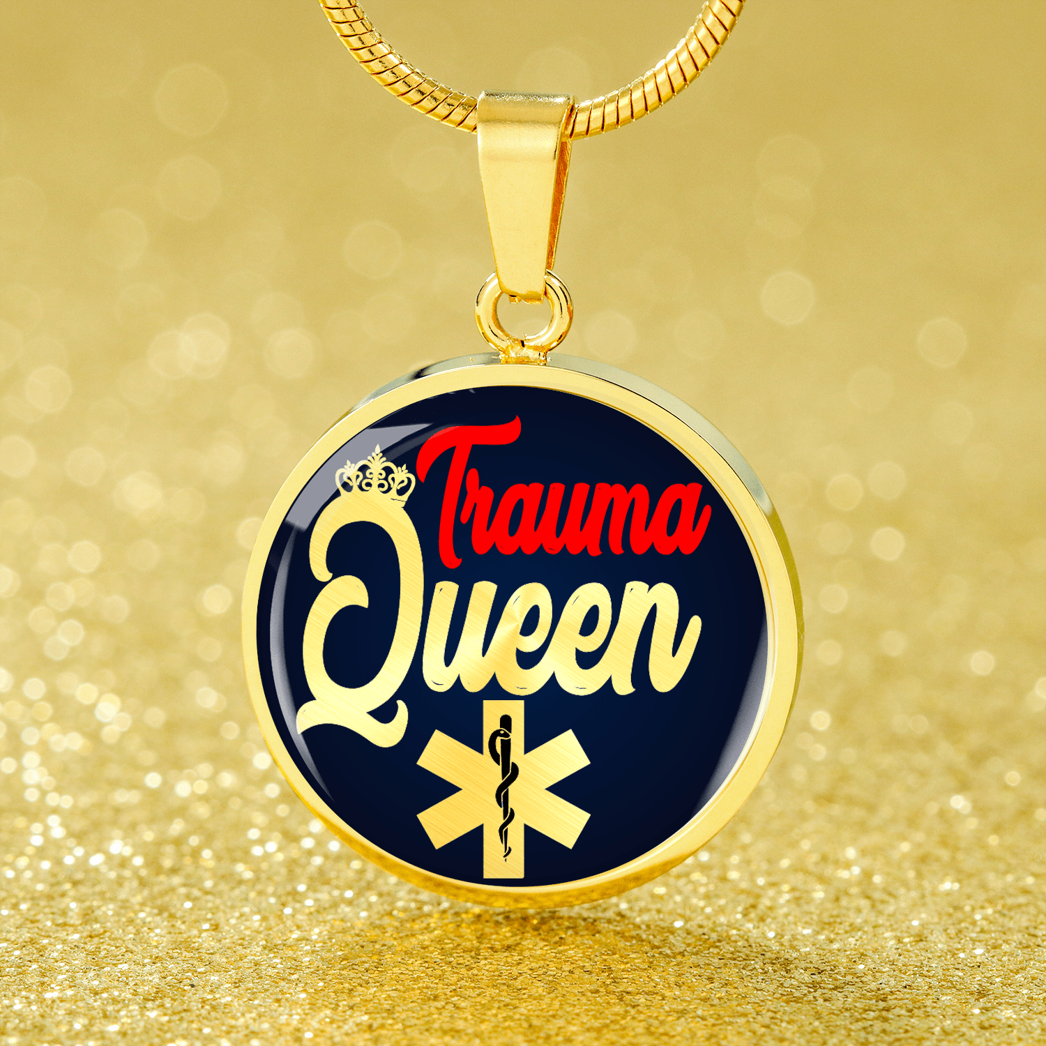 Nursing Trauma Queen Circle Necklace Stainless Steel or 18k Gold 18-22" - Express Your Love Gifts