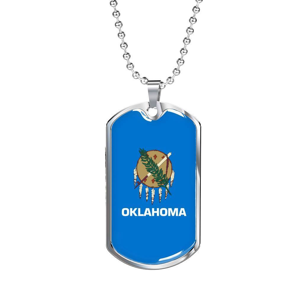 Oklahoma State Flag Necklace Stainless Steel or 18k Gold Dog Tag 24" Chain - Express Your Love Gifts