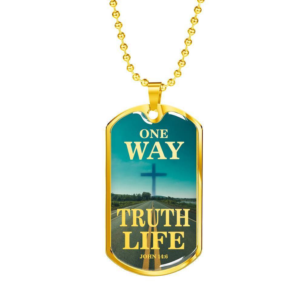 One Way Truth Life Bible Verse Necklace Stainless Steel or 18k Gold Dog Tag 24" Chain - Express Your Love Gifts