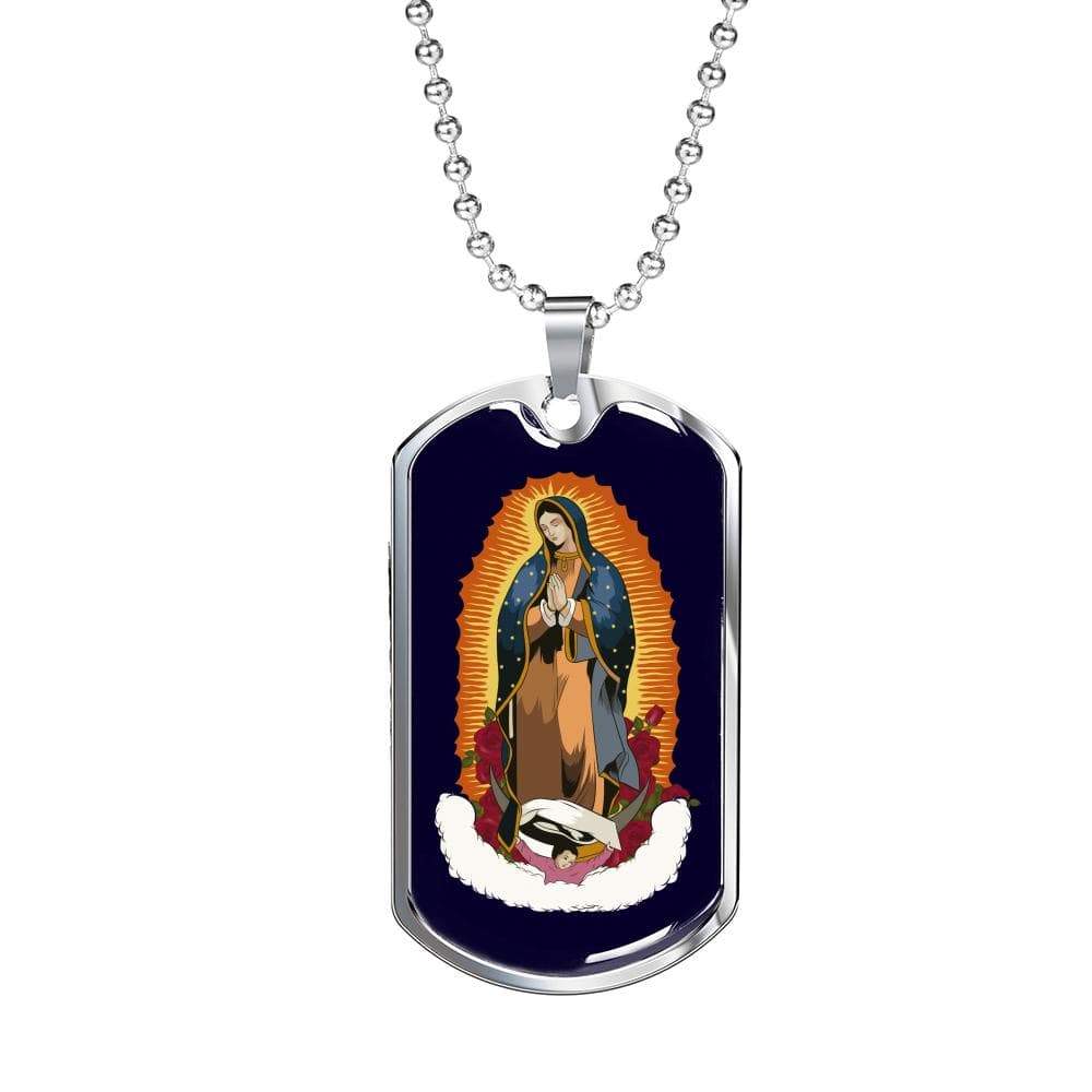 Our Lady Of Guadalupe Necklace Stainless Steel or 18k Gold Dog Tag 24" Chain - Express Your Love Gifts