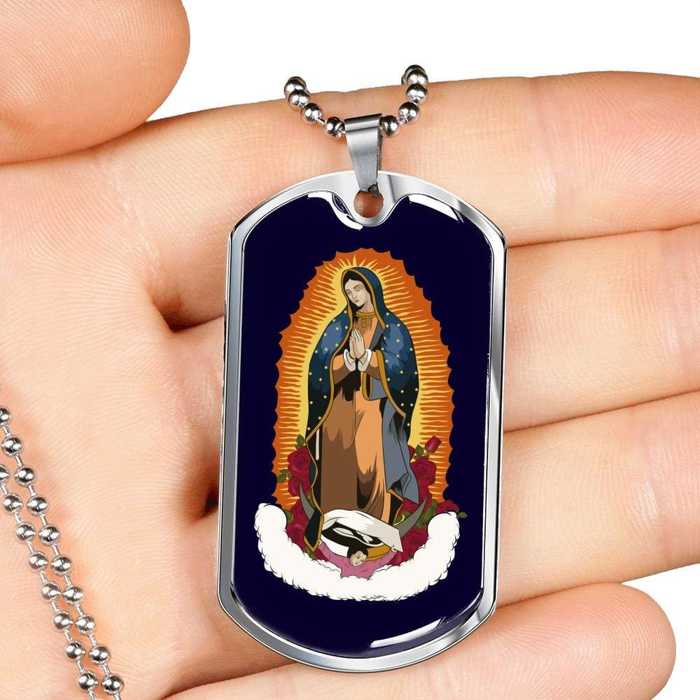 Our Lady Of Guadalupe Necklace Stainless Steel or 18k Gold Dog Tag 24" Chain - Express Your Love Gifts