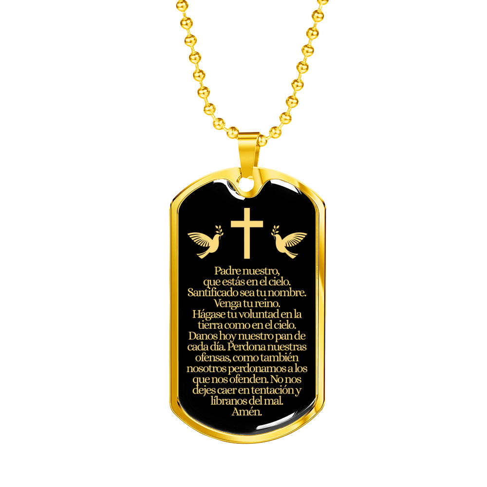 Padre Nuestro Lord's Prayer Necklace Stainless Steel or 18k Gold Dog Tag 24" Chain-Express Your Love Gifts