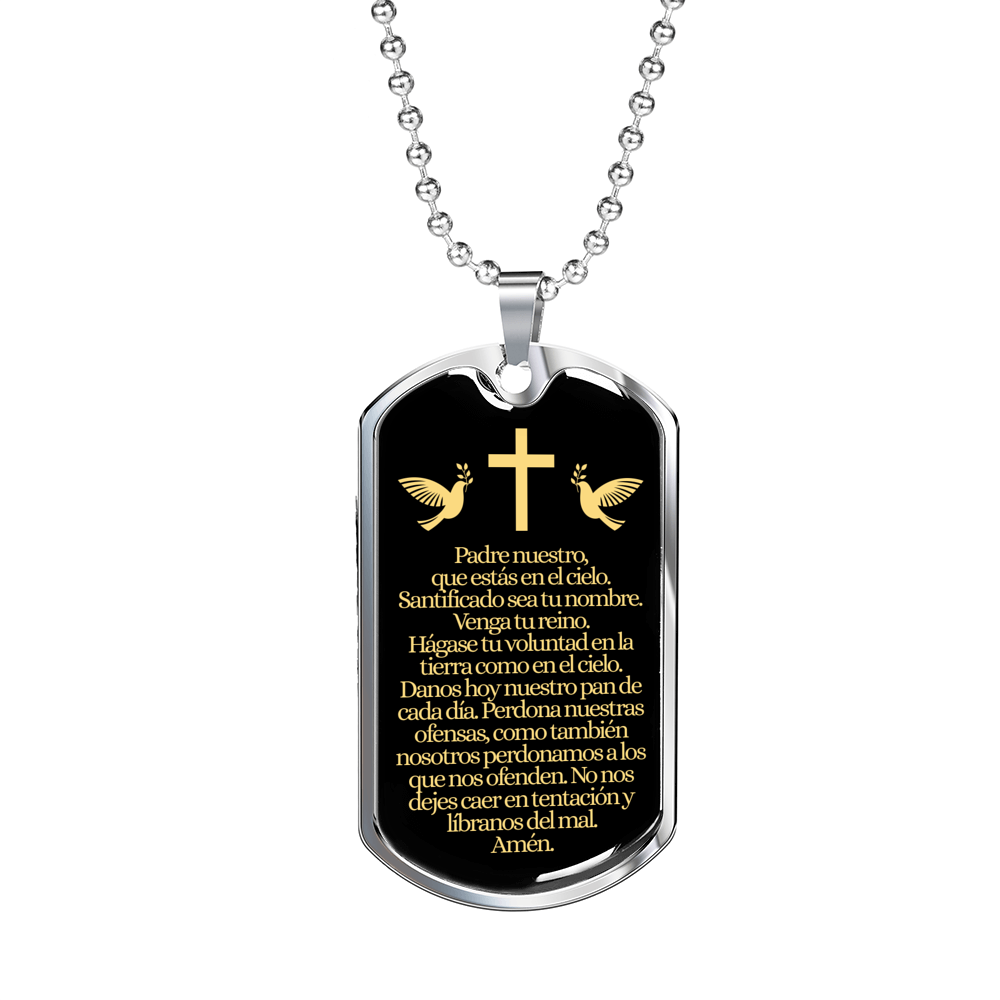 Padre Nuestro Lord's Prayer Necklace Stainless Steel or 18k Gold Dog Tag 24" Chain-Express Your Love Gifts