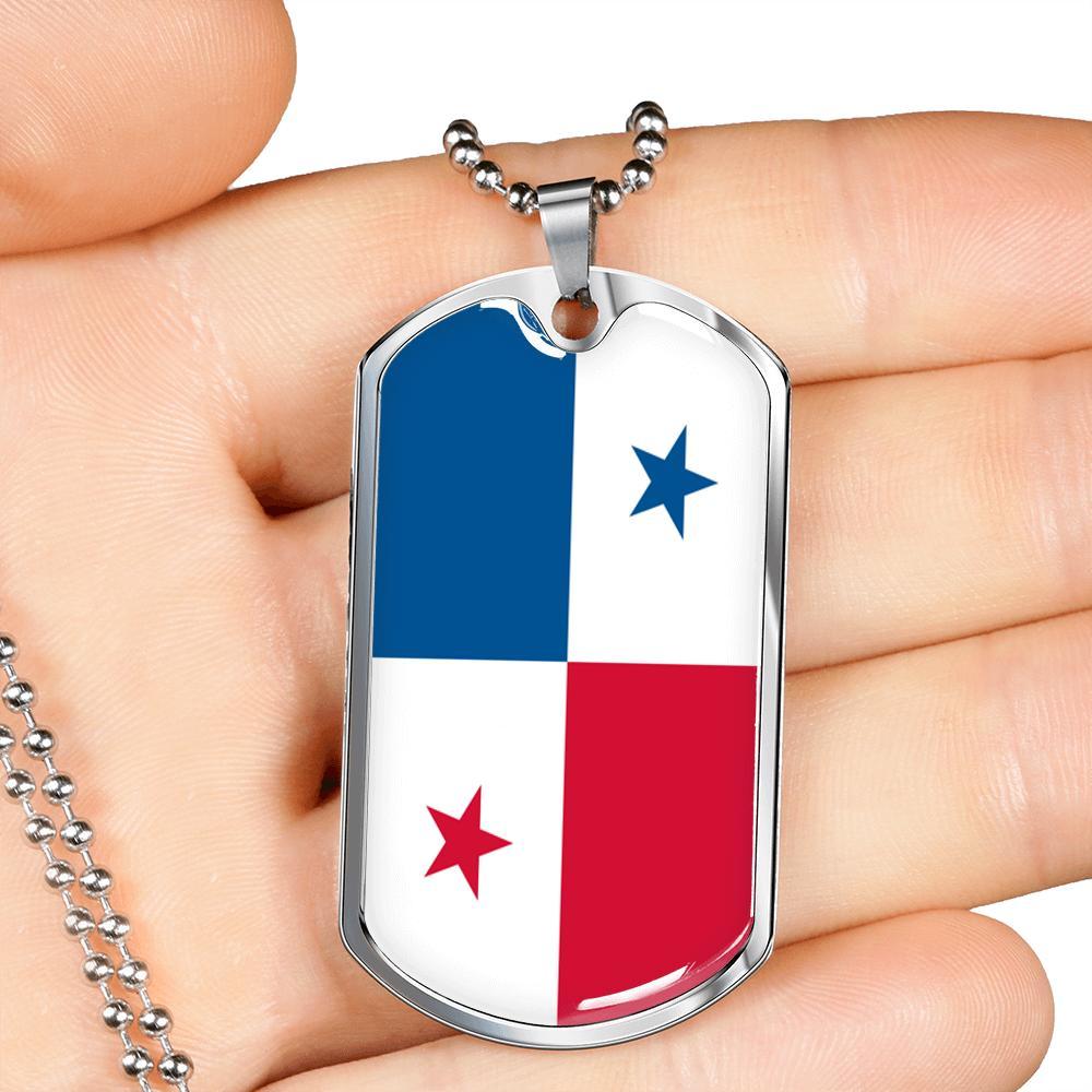 Panama Flag Necklace Panama Flag Stainless Steel or 18k Gold Dog Tag 24" - Express Your Love Gifts
