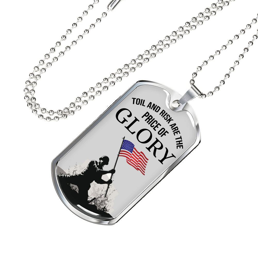 Patriotic Necklace Price Of Glory Dog Tag Stainless Steel or 18k Gold 24" Chain-Express Your Love Gifts