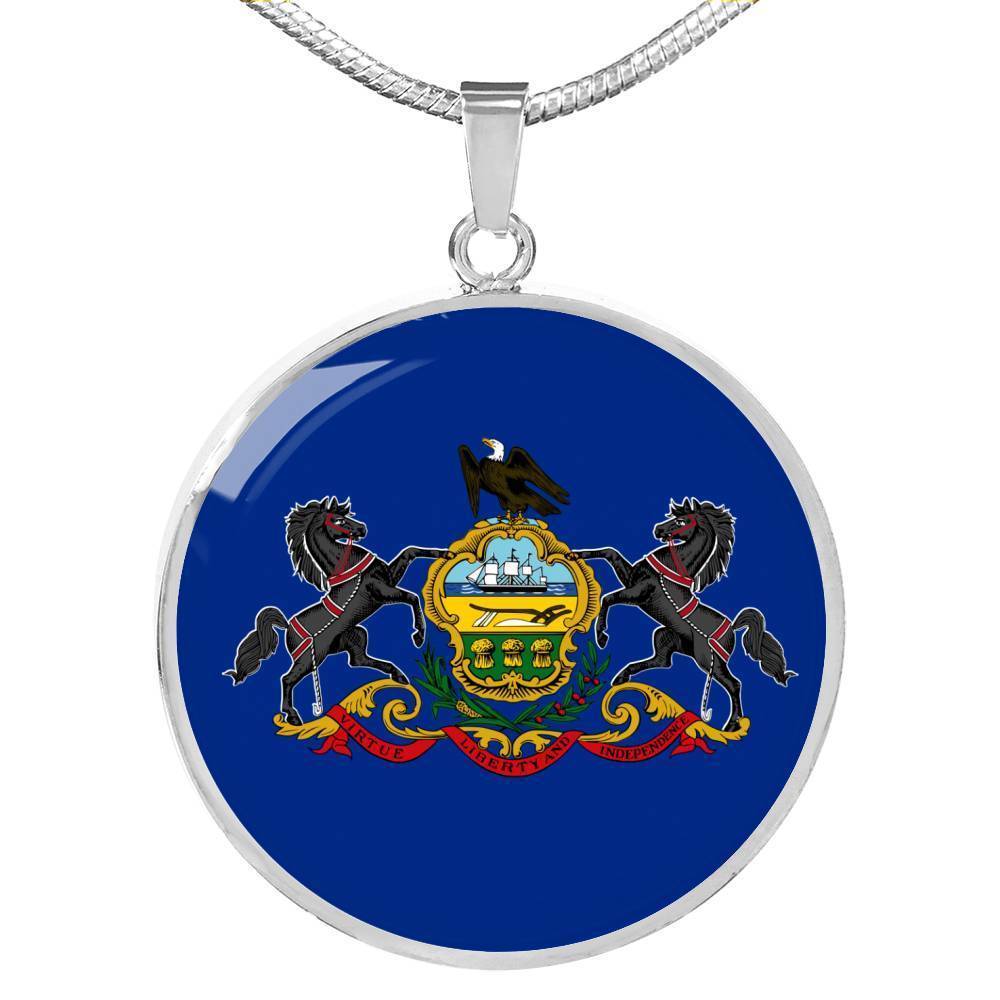Pennsylvania State Flag Necklace Stainless Steel or 18k Gold Circle Pendant 18-22" - Express Your Love Gifts