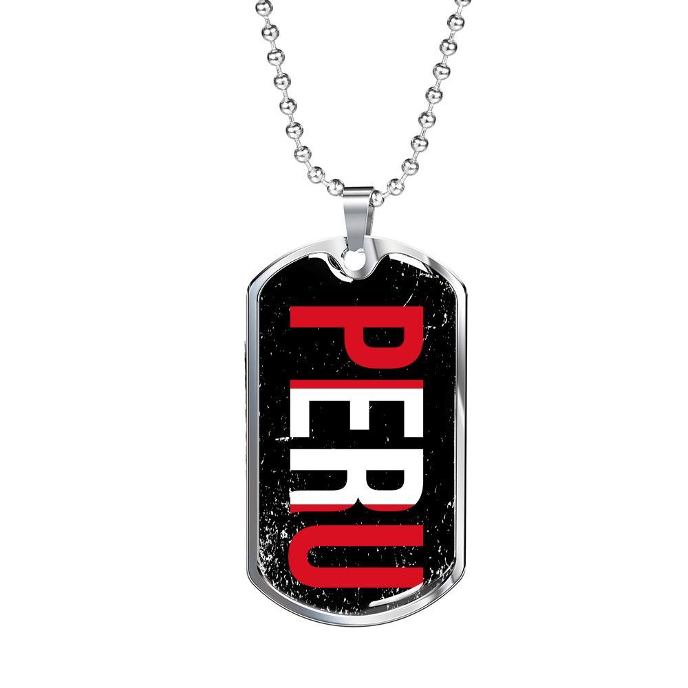 Peru Peruvian Proud Necklace Stainless Steel or 18k Gold Dog Tag 24" Chain - Express Your Love Gifts