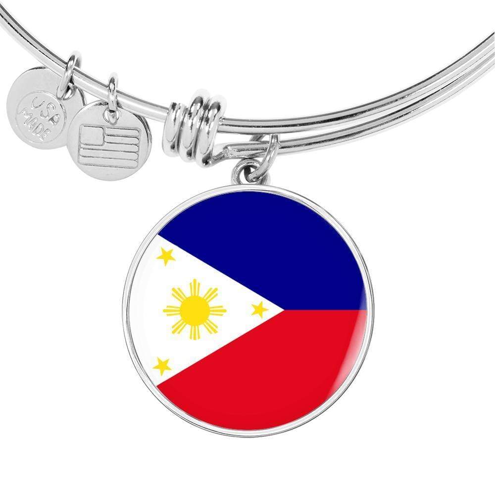 Philippine Flag Bracelet Philippine Flag Stainless Steel or 18k Gold Circle Bangle - Express Your Love Gifts