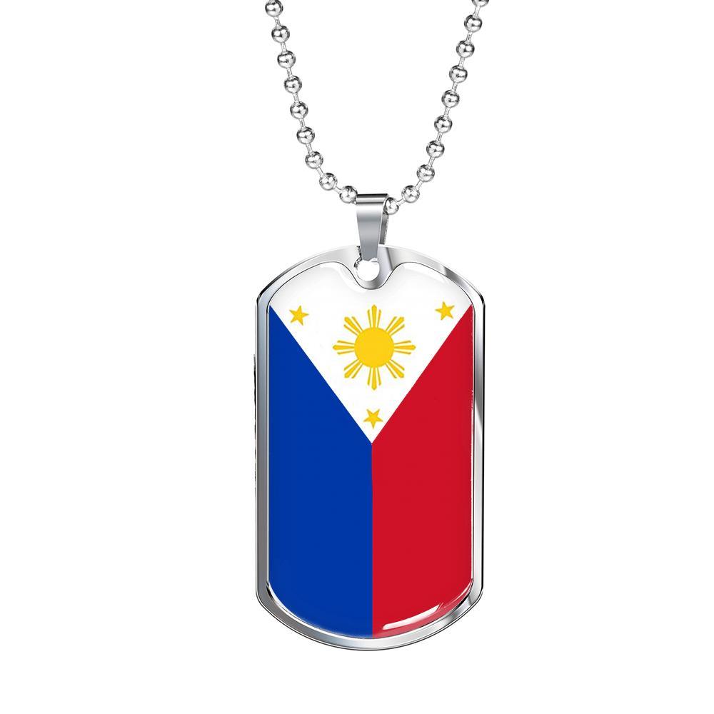 Philippine Flag Necklace Pendant Stainless Steel or 18k Gold Dog Tag 24" - Express Your Love Gifts