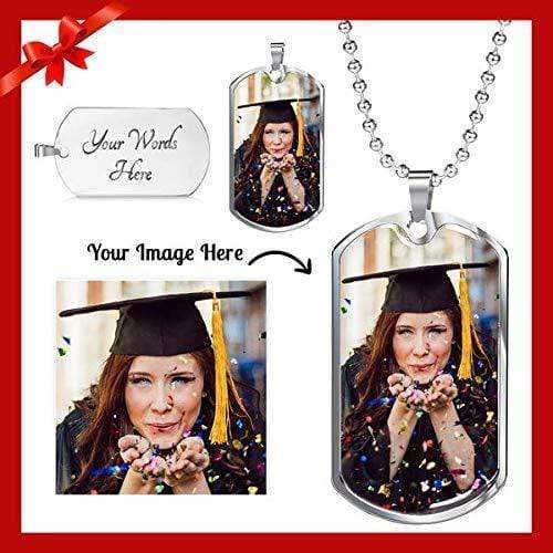 Photo Necklace Stainless Steel or 18k Gold Dog Tag W 24" Chain - Express Your Love Gifts
