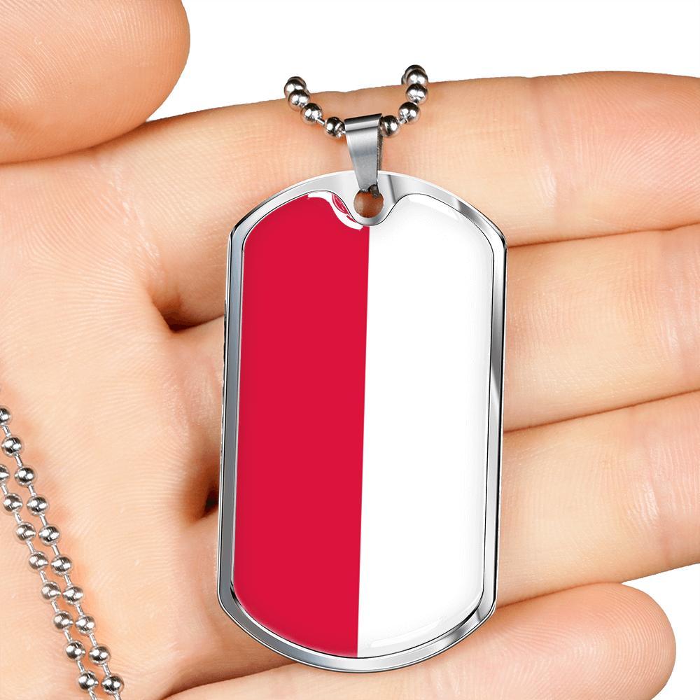 Poland Flag Necklace Poland Flag Stainless Steel or 18k Gold Dog Tag 24" - Express Your Love Gifts