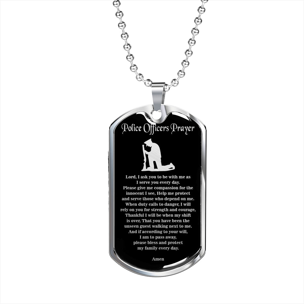 Police Prayer Necklace Stainless Steel or 18k Gold Dog Tag 24" Chain - Express Your Love Gifts