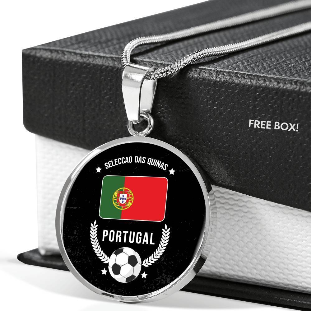 Portugal Flag & Futbol/Soccer Circle Necklace Stainless Steel or 18k Gold 18-22" - Express Your Love Gifts
