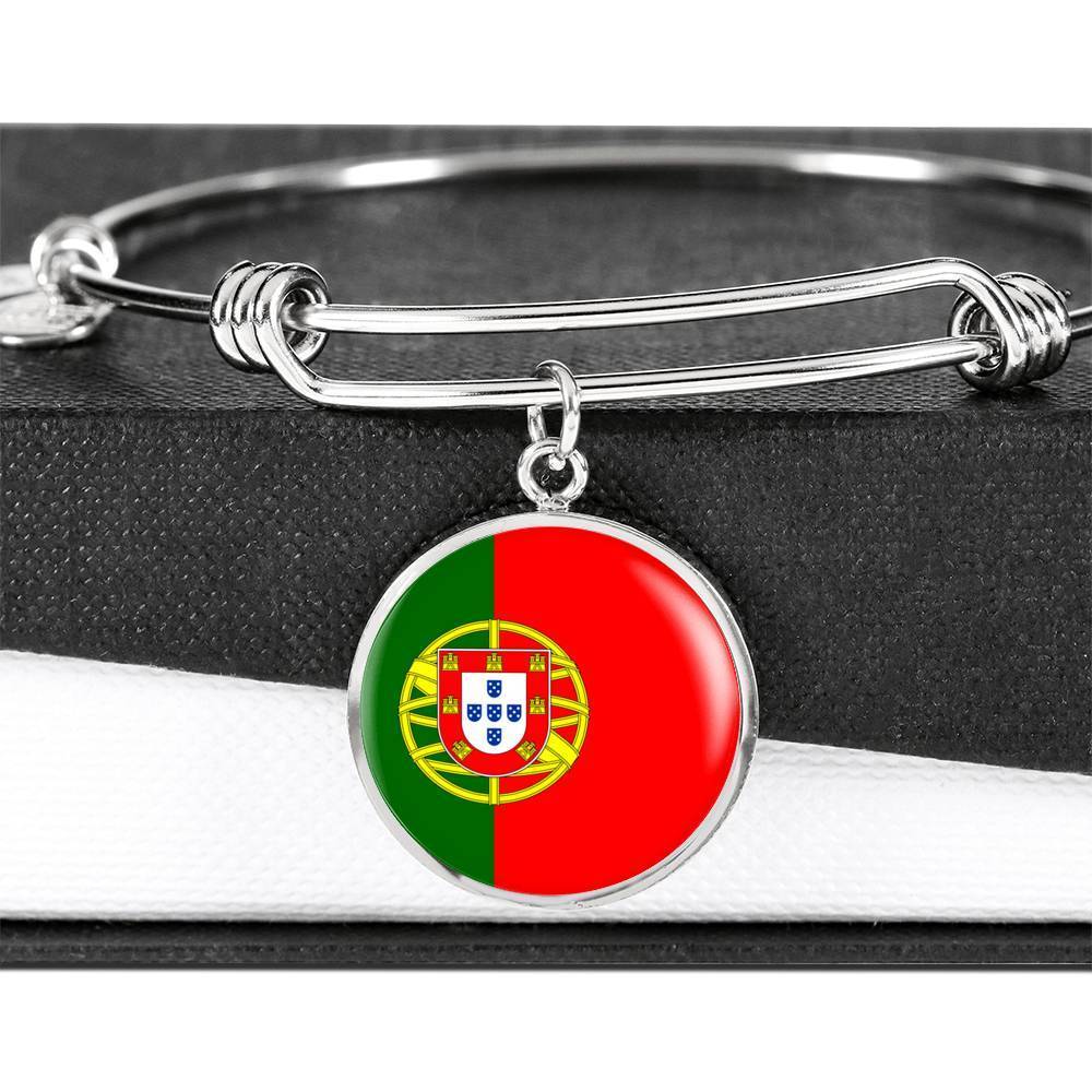 Portugal Flag Bracelet Portugal Flag Stainless Steel or 18k Gold Circle Bangle - Express Your Love Gifts