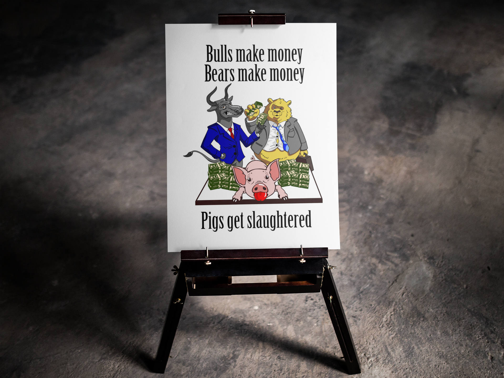 Scripture Walls Trader Wall Art Bulls Make Money Pigs Slaughtered Canvas Wall Street Decor Unframed-Express Your Love Gifts