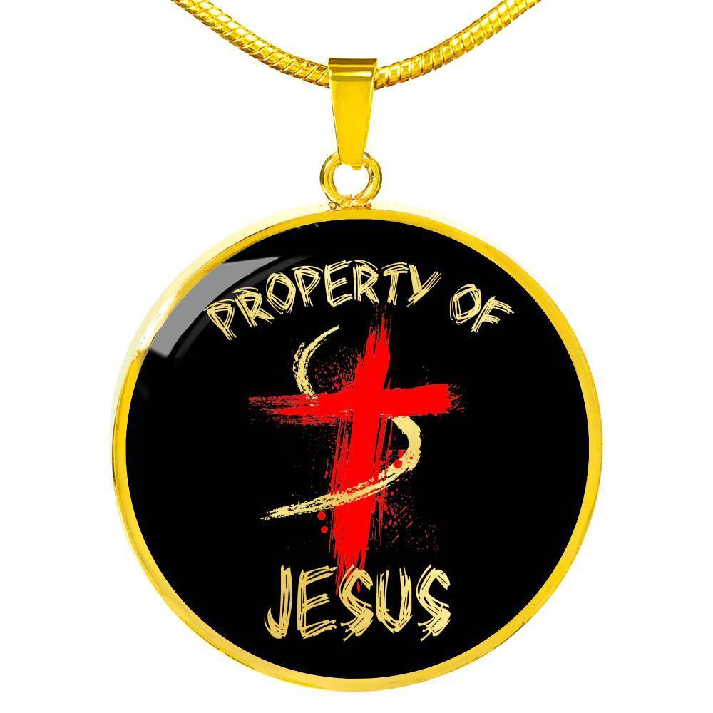 Property Of Jesus Christian Circle Necklace 18k Gold 18-22"-Express Your Love Gifts