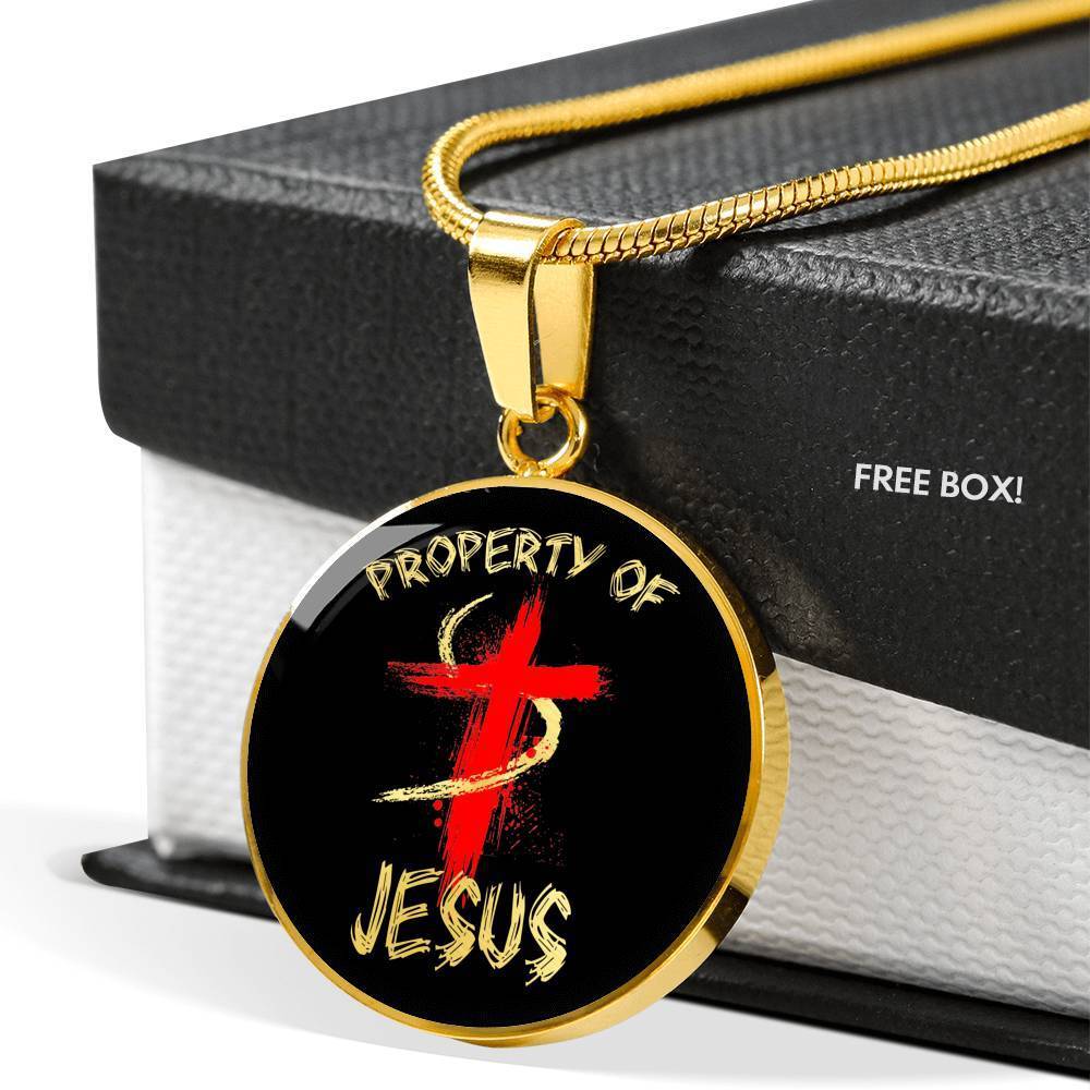 Property Of Jesus Christian Circle Necklace 18k Gold 18-22"-Express Your Love Gifts