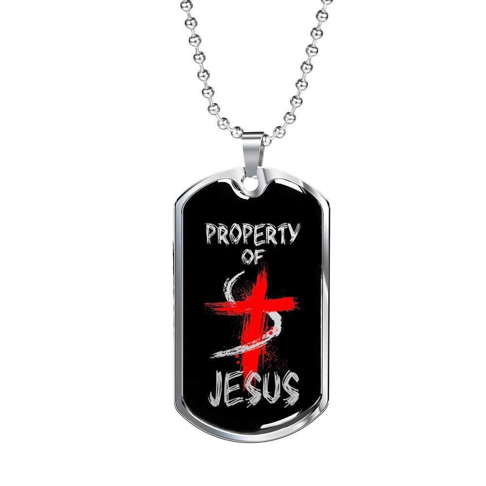 Property Of Jesus Necklace Stainless Steel or 18k Gold Dog Tag 24" Chain-Express Your Love Gifts