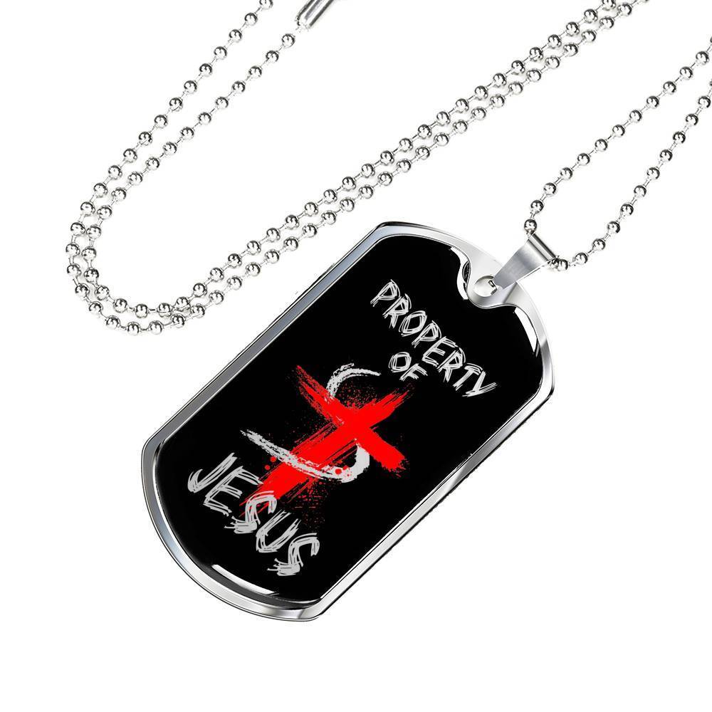 Property Of Jesus Necklace Stainless Steel or 18k Gold Dog Tag 24" Chain-Express Your Love Gifts