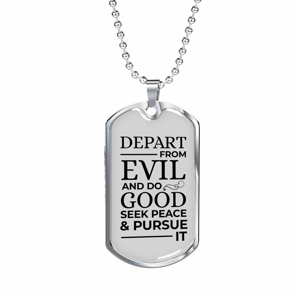 Psalm 34:14 Necklace Stainless Steel or 18k Gold Dog Tag 24" Chain-Express Your Love Gifts