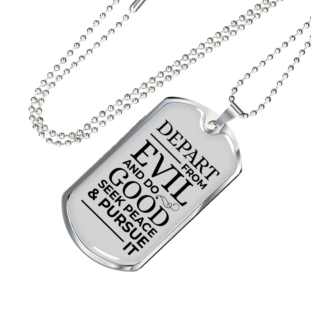 Psalm 34:14 Necklace Stainless Steel or 18k Gold Dog Tag 24" Chain-Express Your Love Gifts