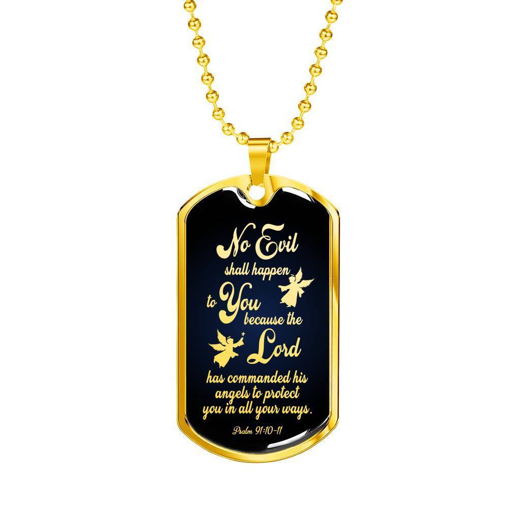 Psalm 91 Guardian Angel Protects Always Bible Necklace Stainless Steel or 18k Gold Dog Tag W 24"-Express Your Love Gifts