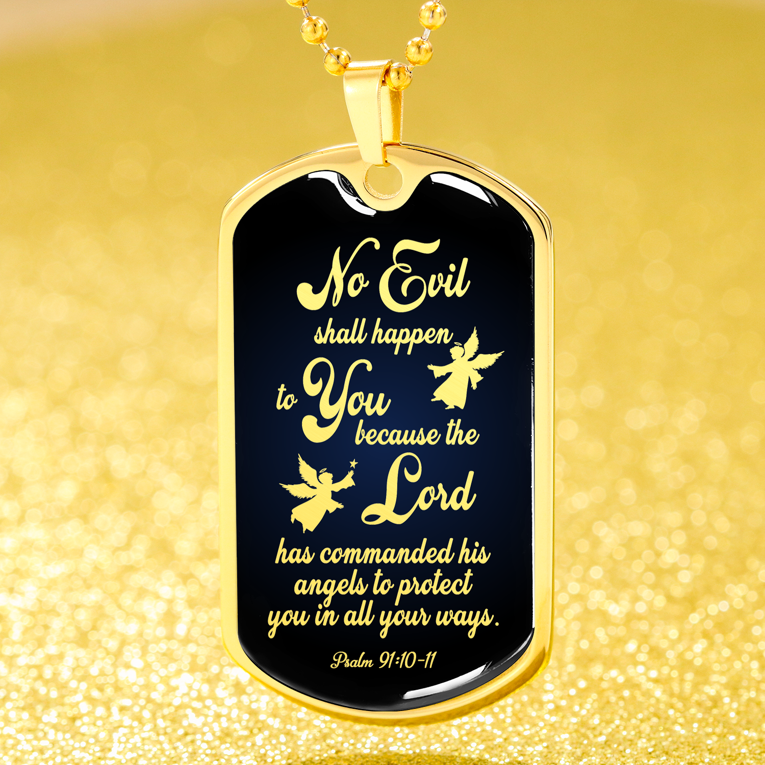 Psalm 91 Guardian Angel Protects Always Bible Necklace Stainless Steel or 18k Gold Dog Tag W 24"-Express Your Love Gifts