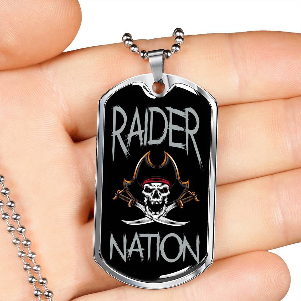 Raider Nation Vegas Football Fan Necklace Dog Tag Stainless Steel or 18k Gold 24" Chain - Express Your Love Gifts