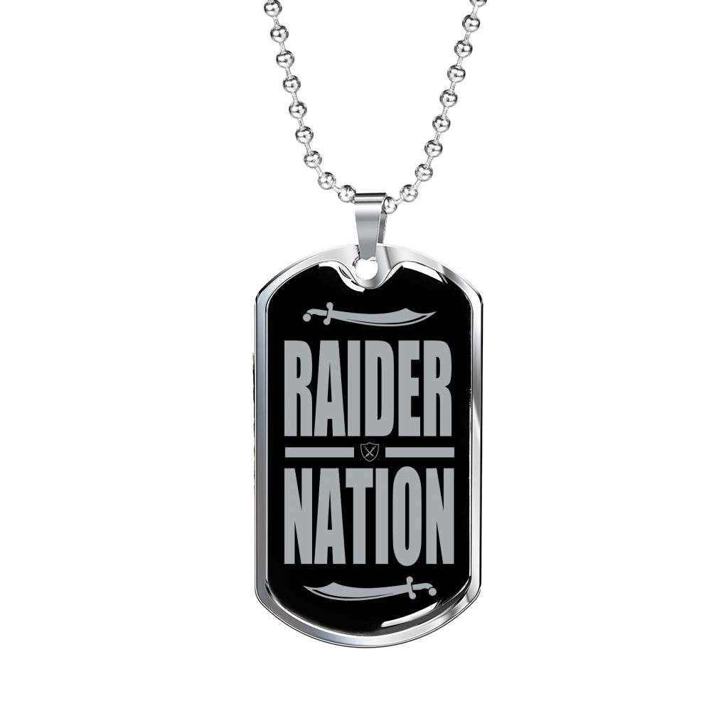 Raider Nation Football Fan Necklace Dog Tag Stainless Steel or 18k Gold 24" Chain - Express Your Love Gifts
