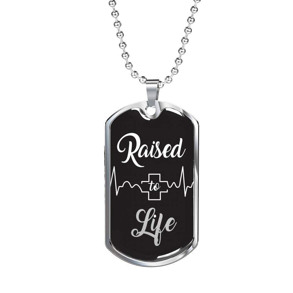 Raised To Life Romans 6:4 Baptism Christian Necklace Stainless Steel or 18k Gold Dog Tag 24" Chain - Express Your Love Gifts