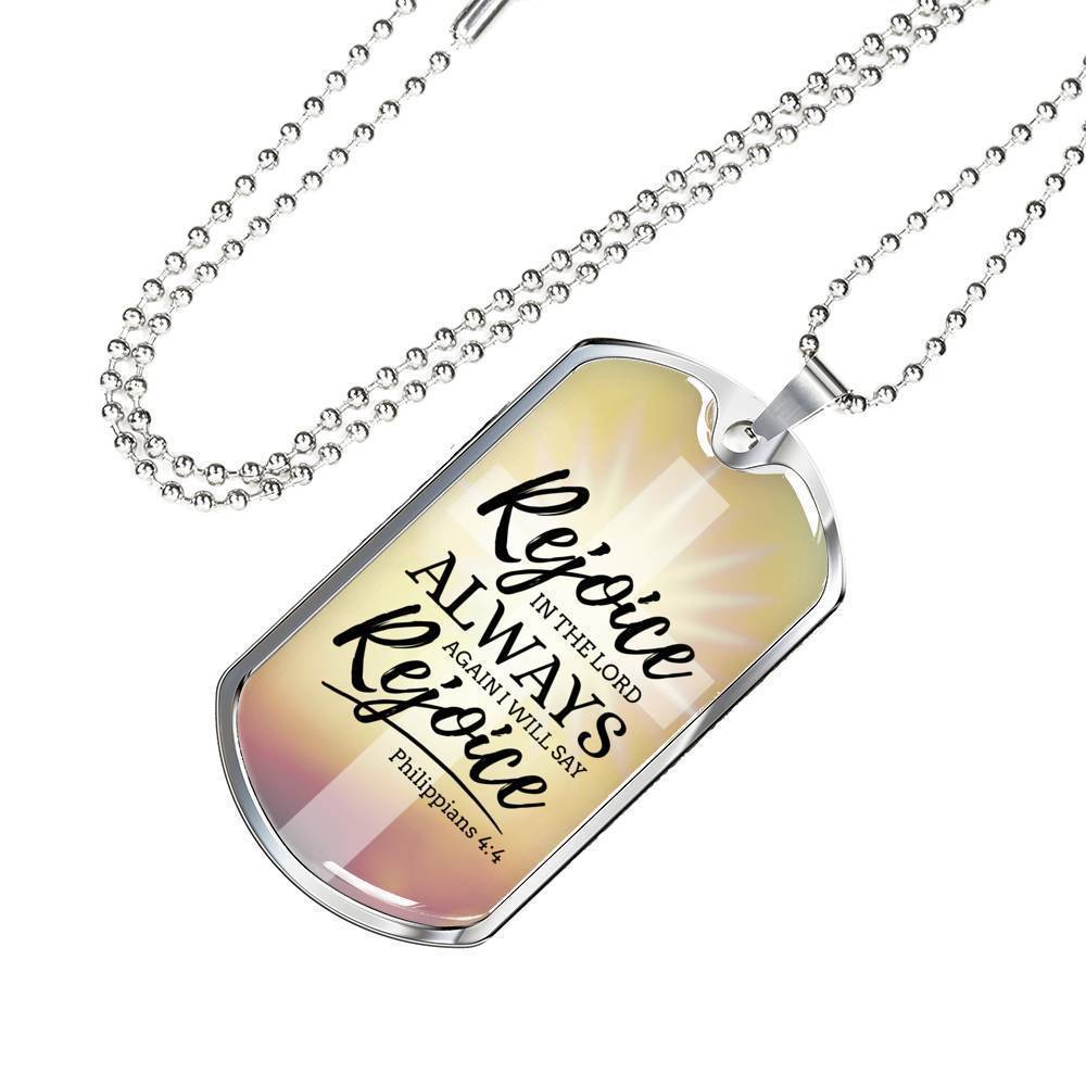 Rejoice In God's Presence Necklace Stainless Steel or 18k Gold Dog Tag 24" Chain-Express Your Love Gifts