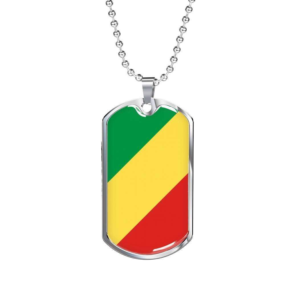 Republic Of The Congo Flag Necklace Republic Of The Congo Flag Stainless Steel or 18k Gold Dog Tag 24" - Express Your Love Gifts