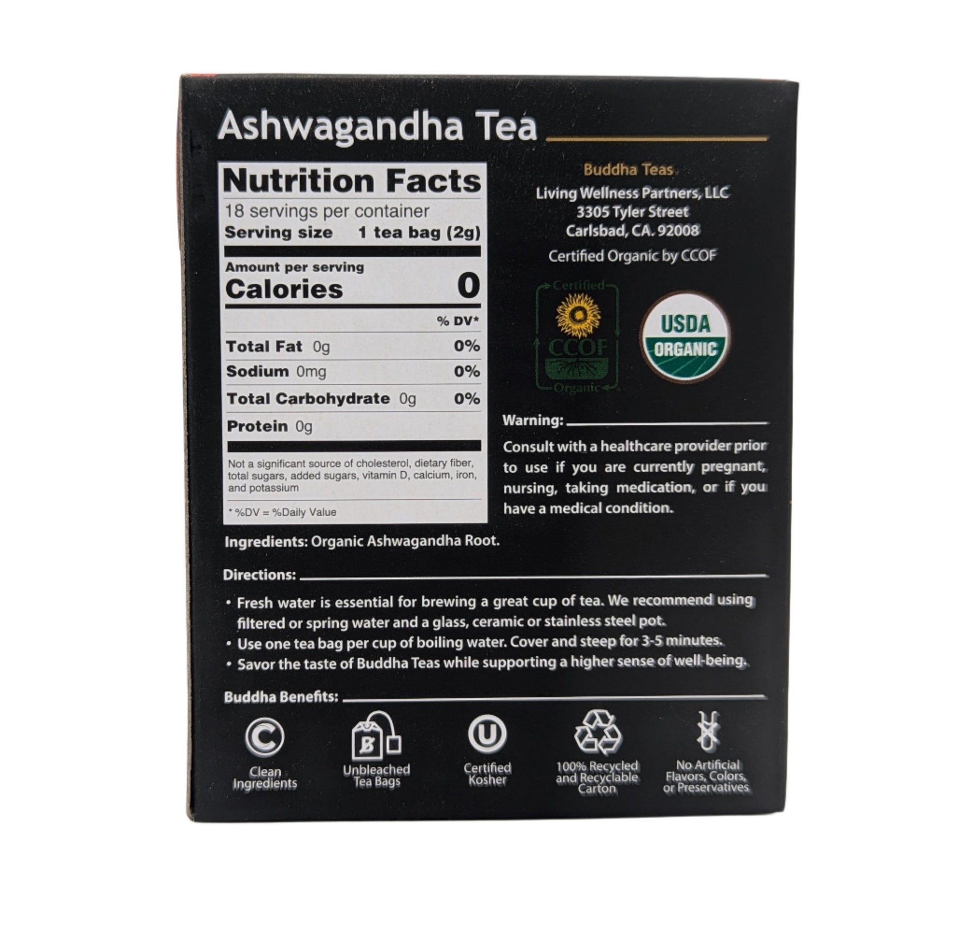 Buddha Teas Organic Ashwagandha Root Tea – Caffeine-Free, Kosher, Non-GMO, 90 Bleach-Free Tea Bags (Pack of 5)-Express Your Love Gifts