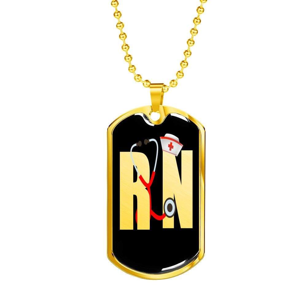 Rn Nurse Necklacestainless Steel or 18k Gold Dog Tag W 24" - Express Your Love Gifts