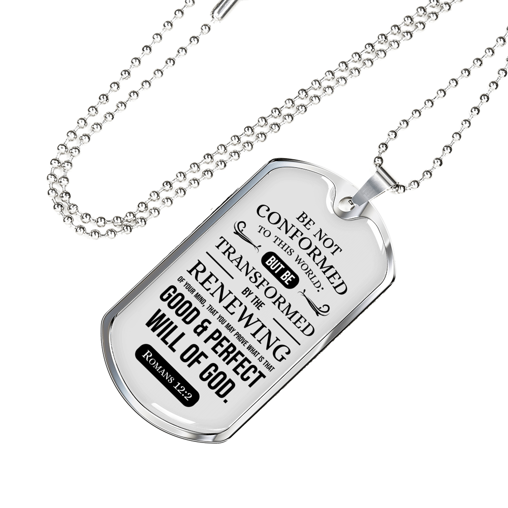 Romans 12 :2 Will of God Necklace Stainless Steel or 18k Gold Dog Tag 24" Chain-Express Your Love Gifts