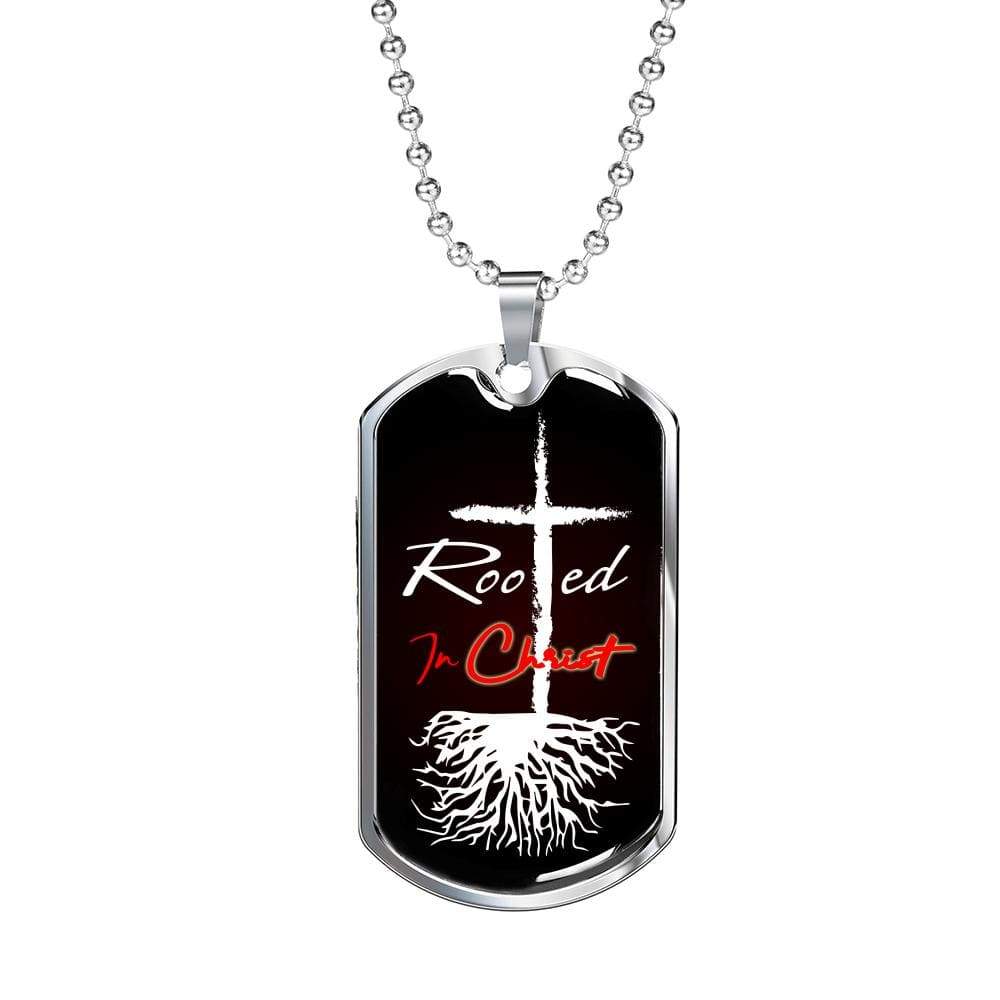 Rooted In Christ Necklace Stainless Steel or 18k Gold Dog Tag 24" Chain - Express Your Love Gifts