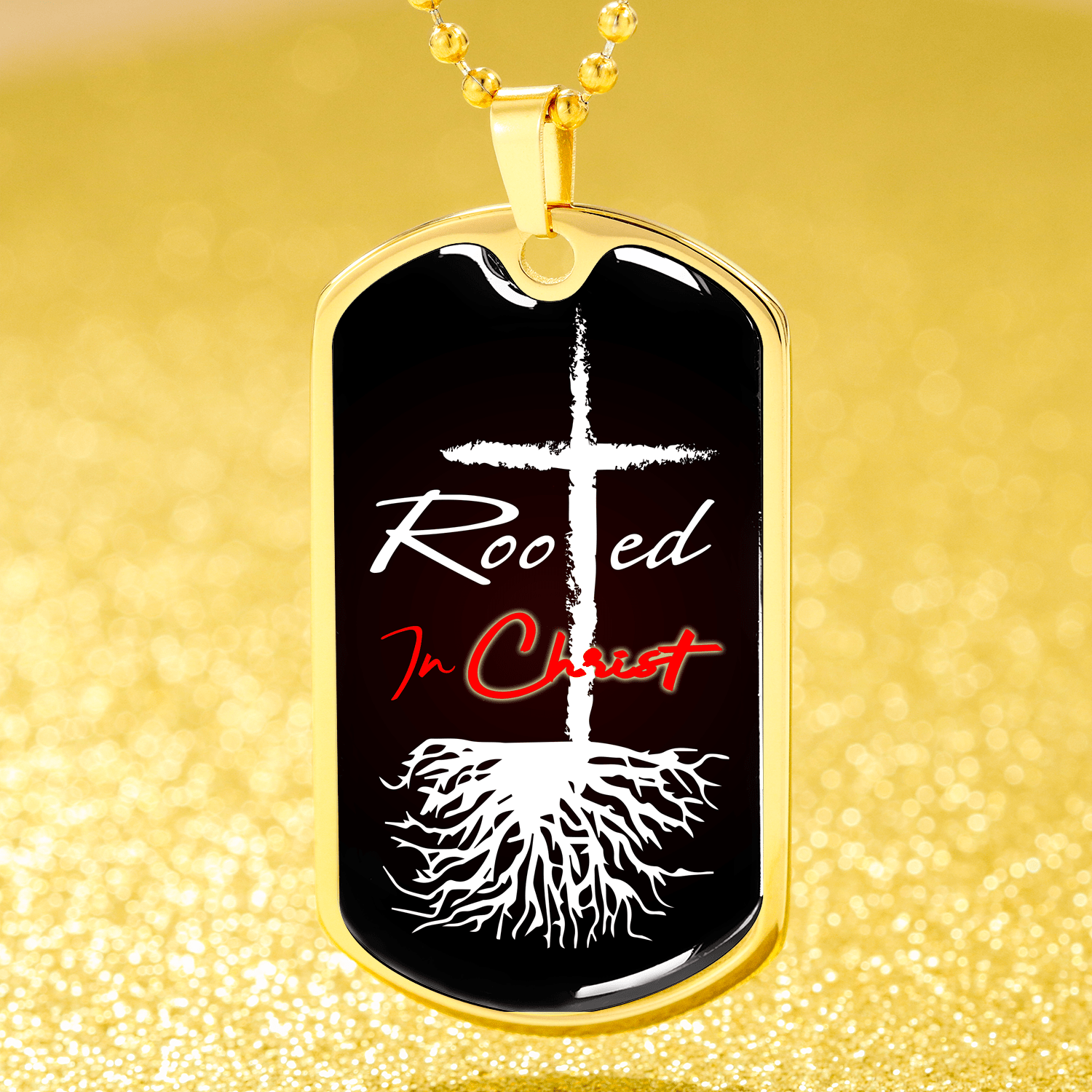 Rooted In Christ Necklace Stainless Steel or 18k Gold Dog Tag 24" Chain - Express Your Love Gifts