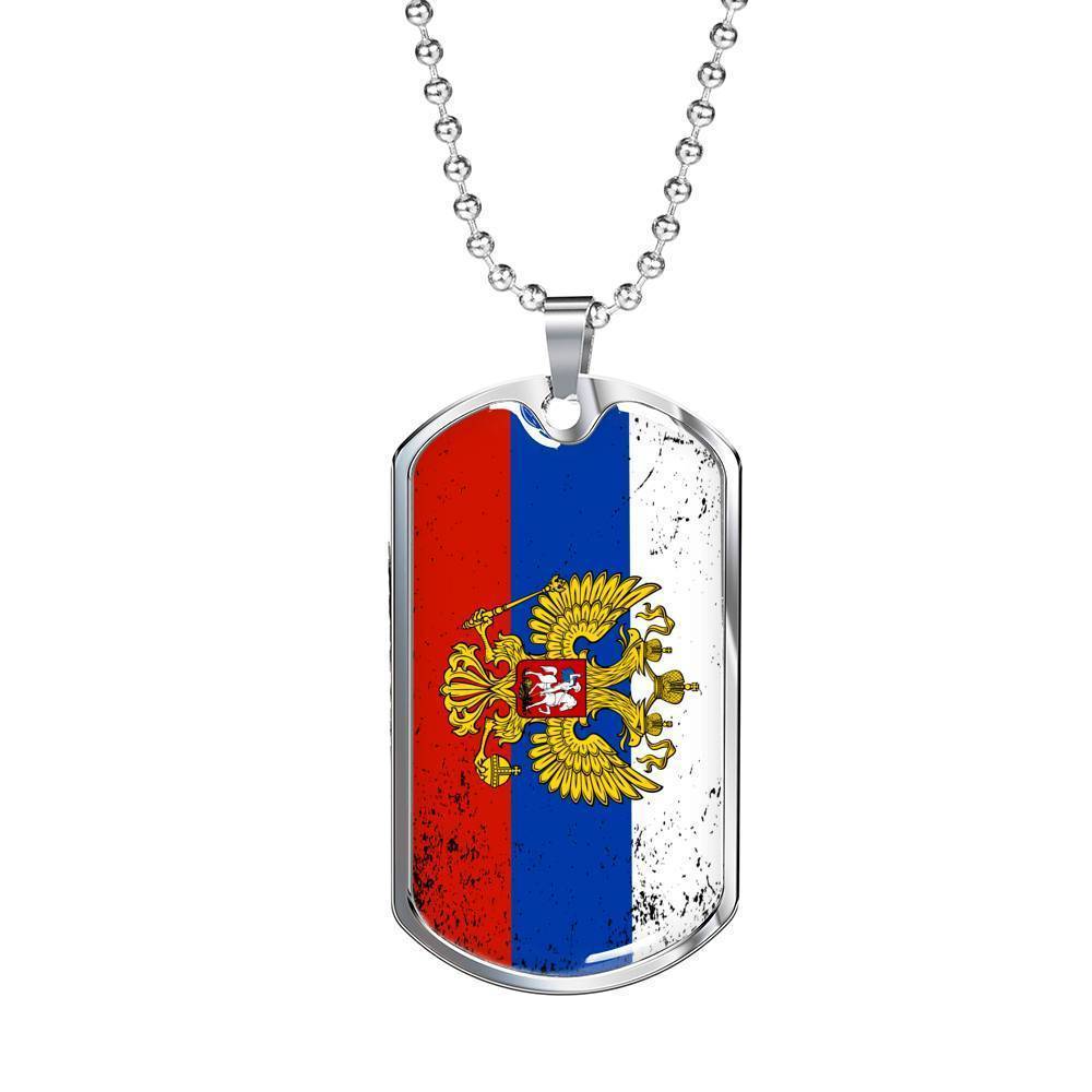 Russian Flag Necklace Stainless Steel or 18k Gold Dog Tag 24"-Express Your Love Gifts