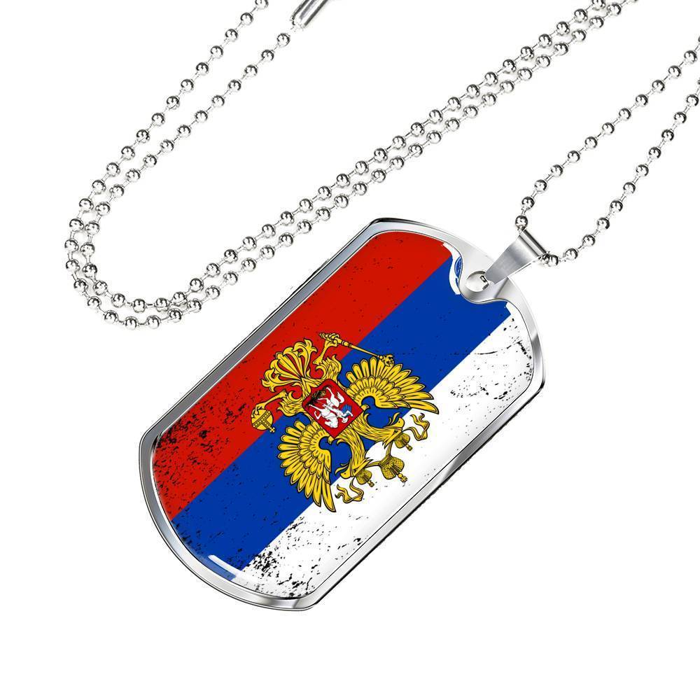 Russian Flag Necklace Stainless Steel or 18k Gold Dog Tag 24"-Express Your Love Gifts