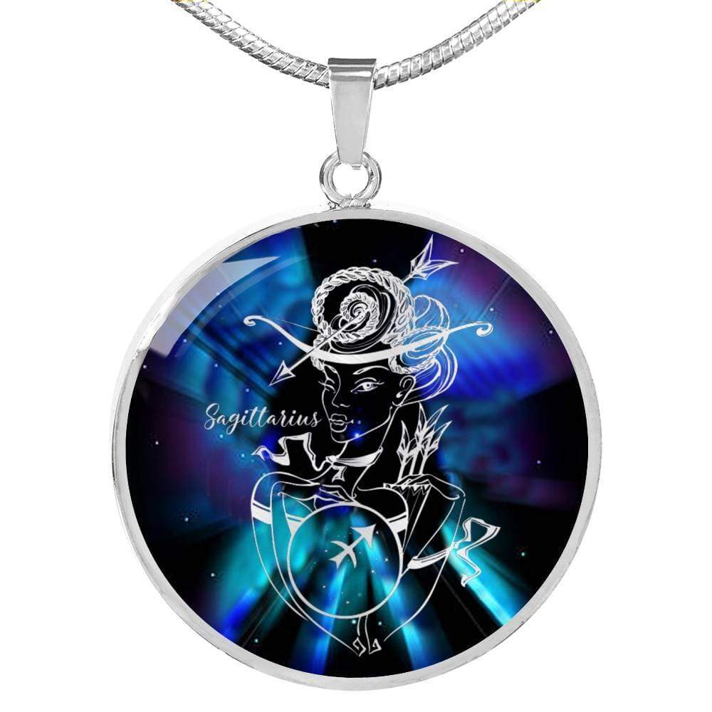 Sagittarius Purple Galaxy Zodiac Necklace Stainless Steel or 18k Gold Circle Pendant - Express Your Love Gifts