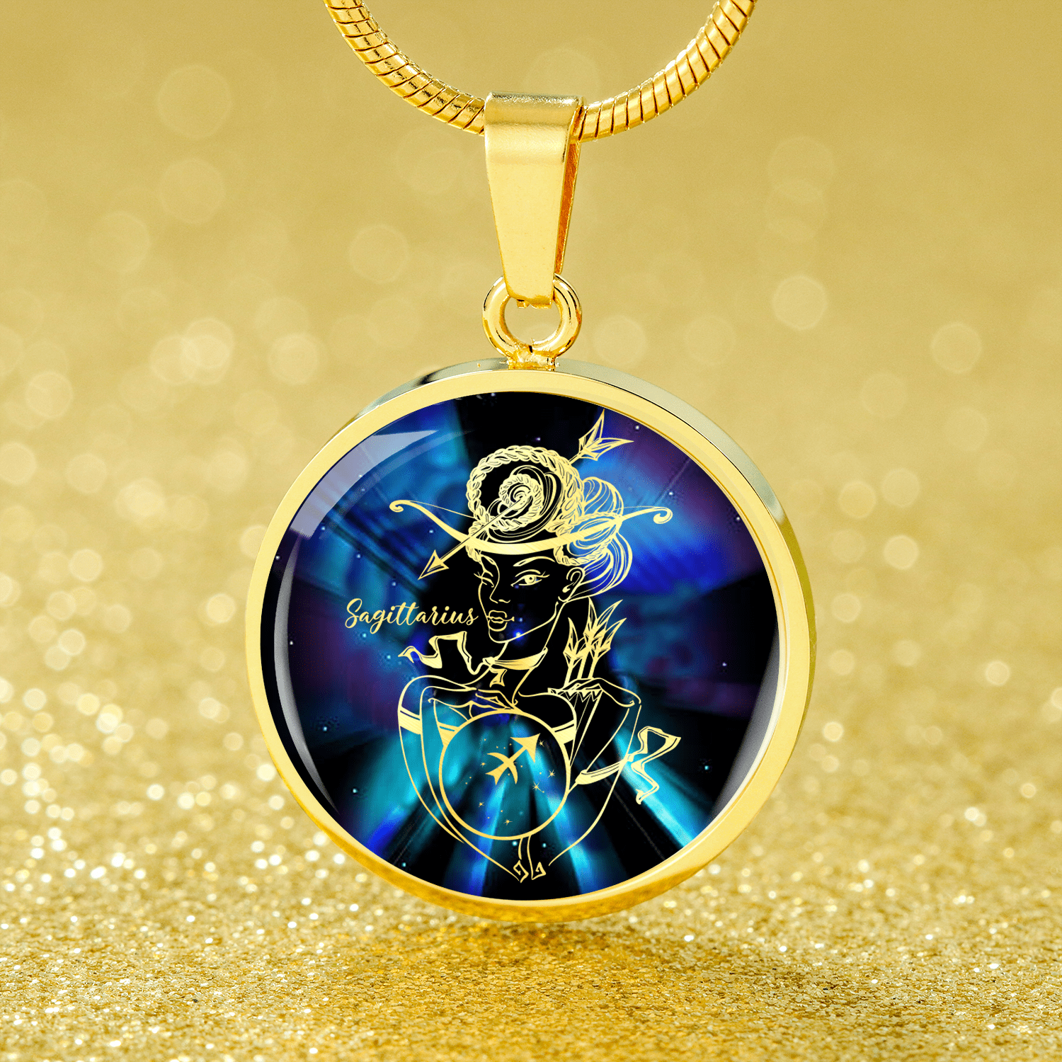 Sagittarius Purple Galaxy Zodiac Necklace Stainless Steel or 18k Gold Circle Pendant - Express Your Love Gifts